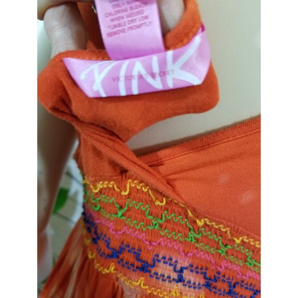 Victoria's Secret PINK Top Tunic Orange Tie-Dye haltar v-neck Sz Large - Picture 7 of 8